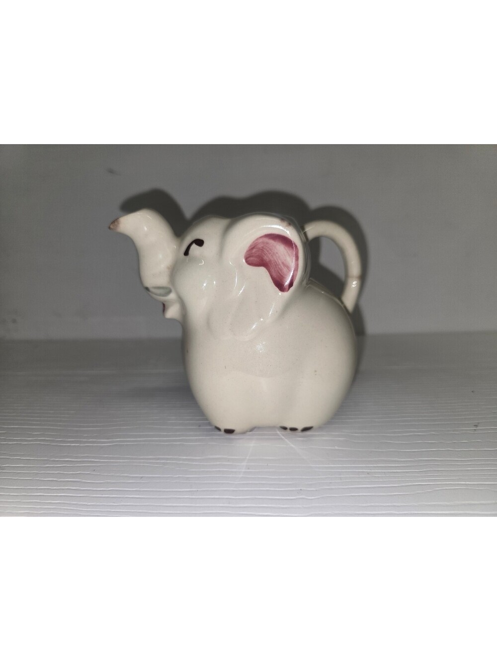 Vintage Ceramic Elephant Creamer Pitcher White Pink Ears Stamped Patented USA